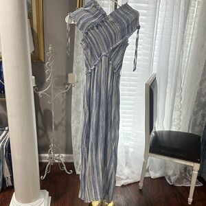Robert Louis Blue and White Striped Maxi Dress